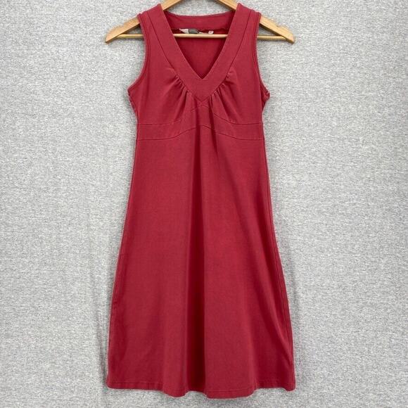 Athleta Dress Womens Extra Small Red Sleeveless Ruched VNeck Stretch Athletic - Picture 1 of 12
